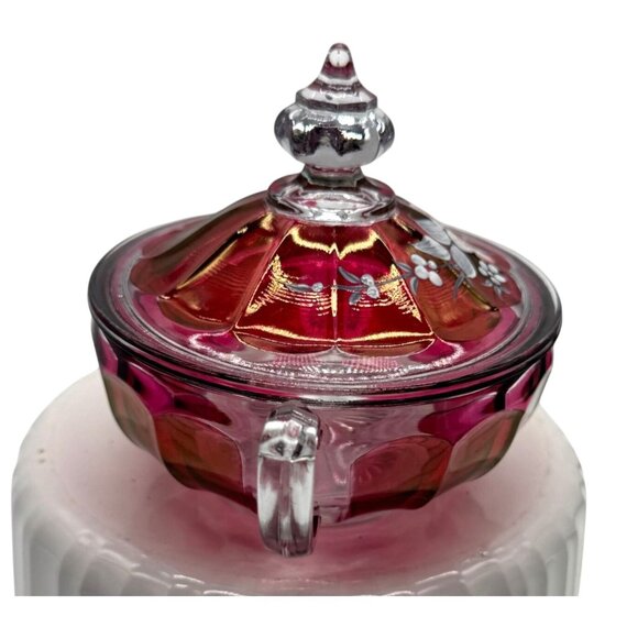 Vintage Westmorland Hand-Painted Ruby Glass Candy Dish Lid Floral Signed 1977 - Picture 6 of 9